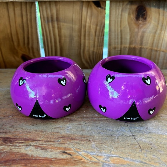 2 Rocket Farms Lovebugs Ladybugs Mini Planters Purple with White & Black Hearts - Picture 4 of 9